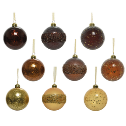 [20035434] Pallina di natale assortite marrone - oro Ø8 cm
