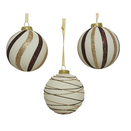 [20035426] Pallina di natale bianca-marrone-oro assortite Ø8cm