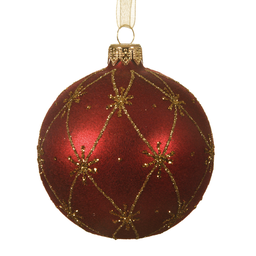 [20035415] Pallina di natale colore rosso con decori oro Ø8cm