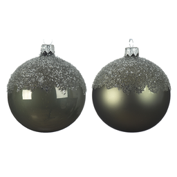 [20035560] Pallina di natale colore verde muschio assortite con top ricoperto di glitter Ø8 cm
