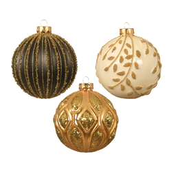 [20035450] Palline di natale assortite nero-oro - bianco-oro - oro-oro Ø10 cm