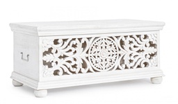[B0746780] Panca portatutto shabby intarsiata bianca cm 100 x 50 x 45h