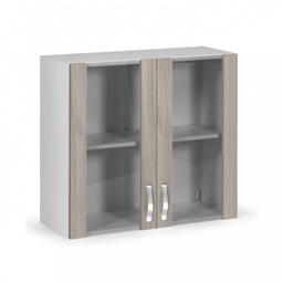 [A10437] Pensile vetrina due ante olmo in legno nobilitato H.72x80x32 cm
