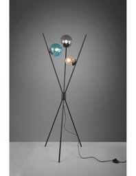 [TRIO403400354] Piantana Moderna Treppiede Nero 3 Sfere Vetro Multicolor Lance Trio Lighting
