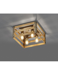 [TRIO605500467] Plafoniera Vintage Rustico Natural Wood Khan Nichel Antico 40x40 cm Trio Lighting