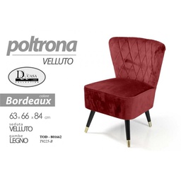 [GIC801662] Poltrona da camera in velluto bordeaux cm 63 x 66 x 84 h