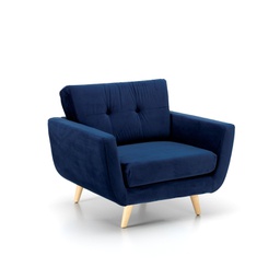 [RE/204/BL] Poltrona in tessuto blu con gambe marroni chiaro 89x97,5x82h cm 
