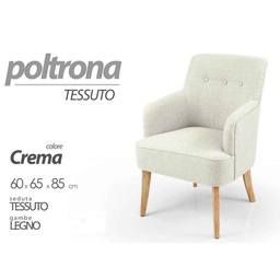 [GIC761263] Poltrona in tessuto da camera o salotto piedi legno cm 60 x 65 x 85 h crema