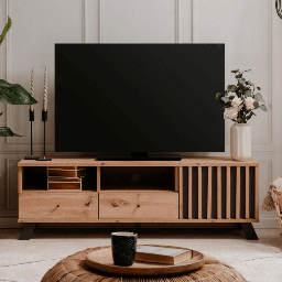 [EFFEZ98929] Porta TV Medan56A 2 cassetti e anta con vani a giorno rovere antracite EFFEZ