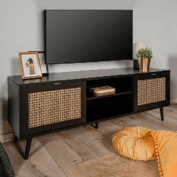 [EFFEZ99100] Porta TV Vienna56A 2 ante e vano a giorno nero con frontali effetto vimini EFFEZ