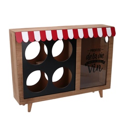 [V5960790000] Portabottiglie legno 4 posti con portatappi bistrot rettangolare cm38x25h8