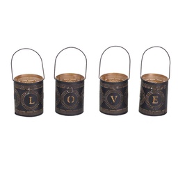 [V6077400000] Portacandele metallo nero oro love 4 pezzi 1p cmø8h10