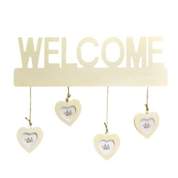 [V5030220000] Portafoto muro welcome con cuori multiplo 4p cm40xh35x1