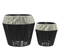 [20041870] Rubino fioriera da esterno in vimini set 2 D42 cm nero