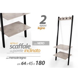 [GIC764806] Scaffale appendiabiti nero inclinato a parete industrial cm 64 x 45 x 180 h