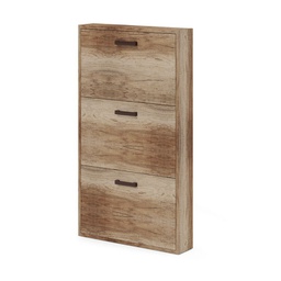 [A14157] Scarpiera Slim in legno nobilitato 3 ribalte Noce Country cm 108x65x15