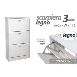 [GIC715617MAG] Scarpiera bianca doppia ribalta 3 ante cm 63 x 24 x 115 h slim