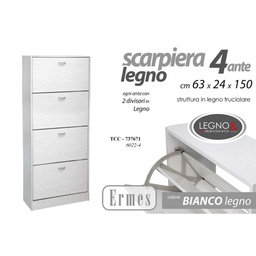 [GIC737671] Scarpiera bianca doppia ribalta 4 ante cm 64 x 24 x 150 h