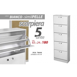 [GIC781018] Scarpiera bianca doppia ribalta 5 ante cm 62 x 24 x 180 h ecopelle