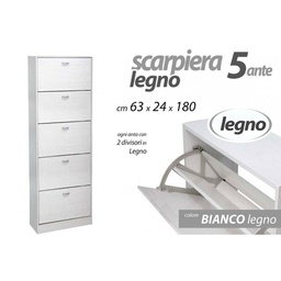 [GIC737695] Scarpiera bianca doppia ribalta 5 ante cm 63 x 24 x 180 h