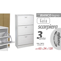 [GIC768712] Scarpiera bianco tre ribalte con due divisori cm 63 x 24 x 120 h