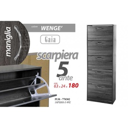 [GIC770302] Scarpiera moderna grigia 5 ribalte slim cm 63 x 24 x 180