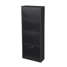 [GIC769214] Scarpiera moderna nera 4 ribalte ecopelle cm 63 x 24 x 150 h slim