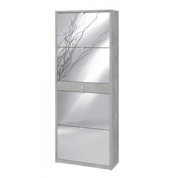 [ASK569CESPK] Scarpiera quattro ante a specchio un cassetto Beton Cemento 63x29x h164 cm