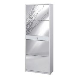 [ASK569BFSPK] Scarpiera quattro ante a specchio un cassetto Bianco Cenere 63x29x h164 cm