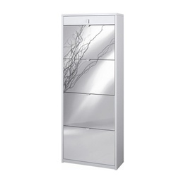 [OSK568BFSPK] Scarpiera quattro ante a specchio un cassetto superiore Bianco Cenere 63x29x h164 cm