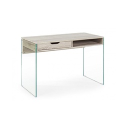 [B0740140] Scrivania di design in legno naturale Armos 1 cassetto e gambe in vetro 110x55x 76h cm