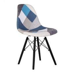 [FZ99841] Sedia Perdita in Tessuto Patchwork con Gambe in Legno e Supporto in Metallo Nero  84x48x54 cm
