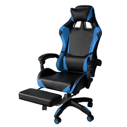 [8056157802433] Sedia gaming in ecopelle da ufficio reclinabile con poggiapiedi Blu e Nero 64x53x h123-133 cm