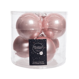 [1928944] Set 6 palline di Natale in vetro colore rosa antico 8 centimetri diametro