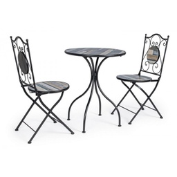 [B0806175] Set da giardino tavolo e 2 sedie con decori in ceramica Huston