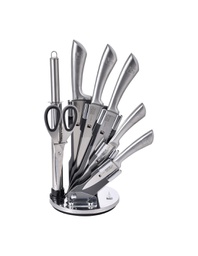 [19973336] Set di 8 coltelli con manico silver e supporto incluso.