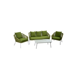 [1942897] Set salotto da giardino VISALIA in alluminio Bianco e corda Verde 4 pezzi