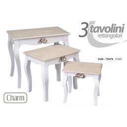 [GIC729478] Set tre tavolini shabby shic salotto bianco beige