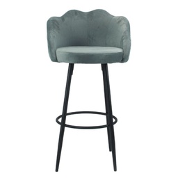 [FZ100379] Sgabello Orel in velluto grigio, gambe nere opache, forma a conchiglia, 100 cm, 54 cm, 55 cm