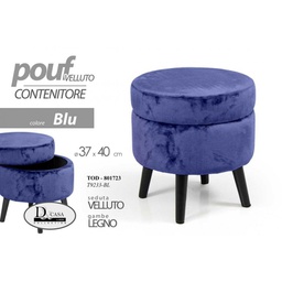 [GIC801723] Sgabello in tessuto velluto con gambe in legno pouf blu