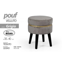 [GIC801570] Sgabello in tessuto velluto con gambe in legno pouf cm 35 x 40 h grigio