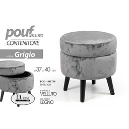 [GIC801730] Sgabello pouf con contenitore gambe legno tessuto grigio