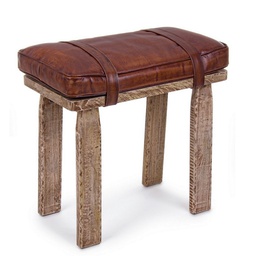 [B0746157] Sgabello rettangolare legno pelle Charleston cm 54 x 30 x 53