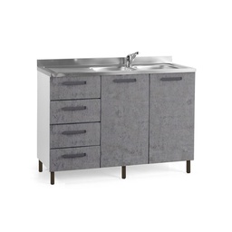 [A17624] Sottolavello per cucina grigio cemento 2 ante c-cass. SX Cm 120x50xH 85