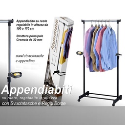 [1909236] Stender stendino appendiabiti con ruote e svuotatasche cm da cm 100 a 170 h