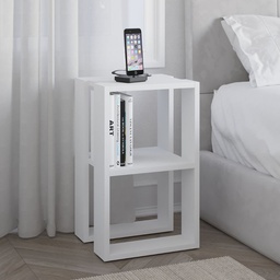 [FZ99485] Tavolino comodino Lonie bianco 2 scomparti aperti H 55 x P 30 x L 34 cm