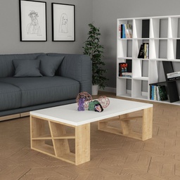 [FZ99471] Tavolino da salotto rettangolare Honey con piano bianco e gambe rovere L 105 x P 60 x H 40 cm
