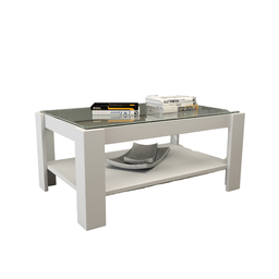 [AZ26267] Tavolino da soggiorno con ripiano in vetro  colore Bianco H41x90x60cm