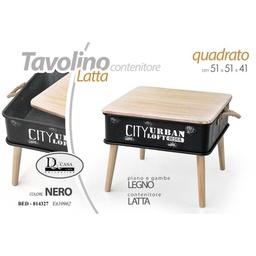 [GIC814327] Tavolino in latta nero baule industrial cm 51 x 51 x 41 h