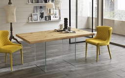 [OM/275/RO] Tavolo allungabile in rovere impillacciato e gambe in vetro temperato 160/240x90x76h cm